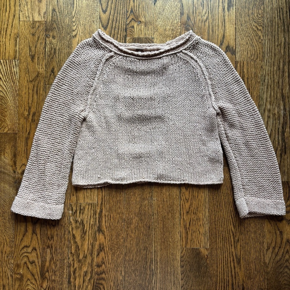 Free People Taupe Open Back Knit Sweater | XS Boho Cropped